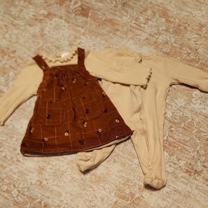 Brown Corduroy Dress and Cream Onesie Set